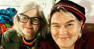 A photo has surfaced of Governor-General Sam Mostyn (left) alongside militant pro-Palestinian activist Vivienne Moore