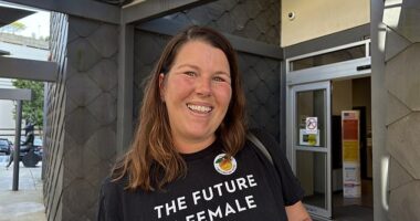 Cantey Dogan, 35, is an OB-GYN in Atlanta, Georgia who voted for Kamala Harris during early voting on Wednesday at the Buckhead Public Library. She told DailyMail.com that she's 'nervous' that Donald Trump will win Georgia