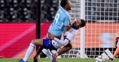 William Saliba has been mocked by fans for his 'awful' display against Belgium, during which he gave away a penalty for a clumsy foul on Lois Openda