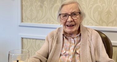 Kathleen Hennings (pictured) credited her long life to Guinness as she marked the milestone with loved ones and her favourite drink at Care UK's Sandfields Care Home on October 2