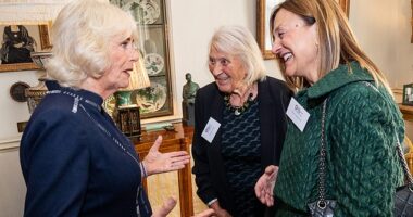 Mail on Sunday journalist Ruth Sunderland and her mother meet the Queen in the Morning Room at Clarence House