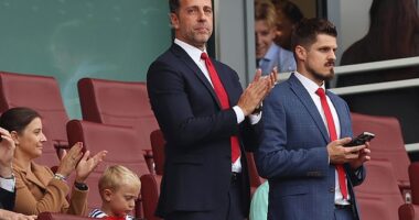 Arsenal sporting director Edu (centre) is set to leave the Gunners after five years at the club
