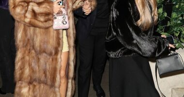 AJ Pritchard and Zara Zoffany put on a loved-up display as they enjoyed a night out with friends at private members' club Annabel's in Mayfair, London on Friday night