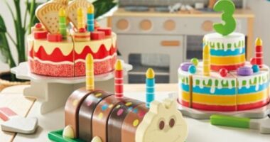 Aldi recently caused a frenzy by creating their most popular products in wooden toy form as part of their Little Town range, such as the Cuthbert Caterpillar cake costing £7.99