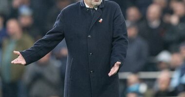 Ange Postecoglou looked frustrated during Tottenham's 2-1 defeat by Ipswich on Sunday