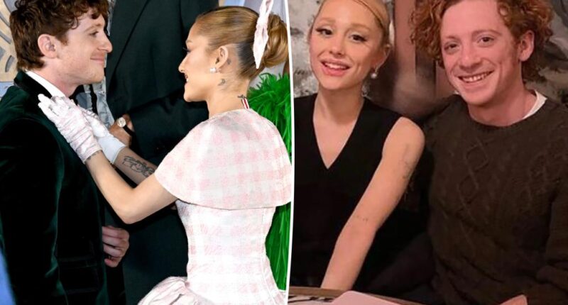 Ariana Grande fixes boyfriend Ethan Slater's bow tie at 'Wicked' premiere