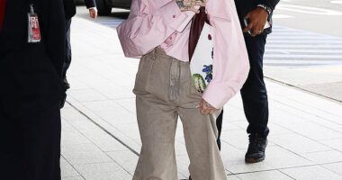 Ariana Grande cut a quirky figure on Tuesday when she was prepared to jet off from Sydney airport
