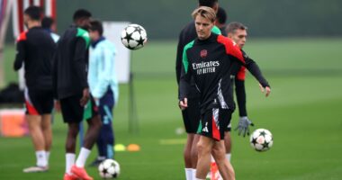Arsenal receive Martin Odegaard boost but Declan Rice misses training ahead of Inter