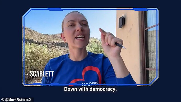 'Down with democracy,' Johansson cheers in the bizarre campaign ad