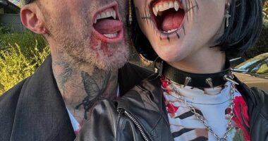 Behati Prinsloo shared a selection of photos from her family Halloween celebration. In the batch of images was a cozy photo of herself with her husband Adam Levine, 45
