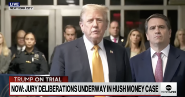 Donald Trump speaks outside Manhattan courthouse