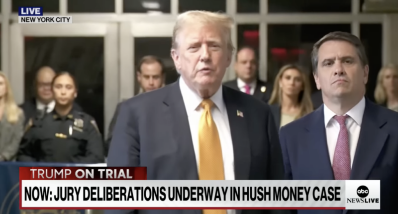 Donald Trump speaks outside Manhattan courthouse