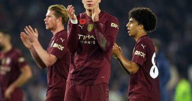 Manchester City sunk to a fourth defeat in a row as Brighton scored twice late on to win