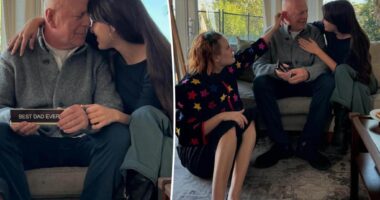 Bruce Willis poses with daughters Tallulah and Scout in rare photo taken during family’s Thanksgiving celebration