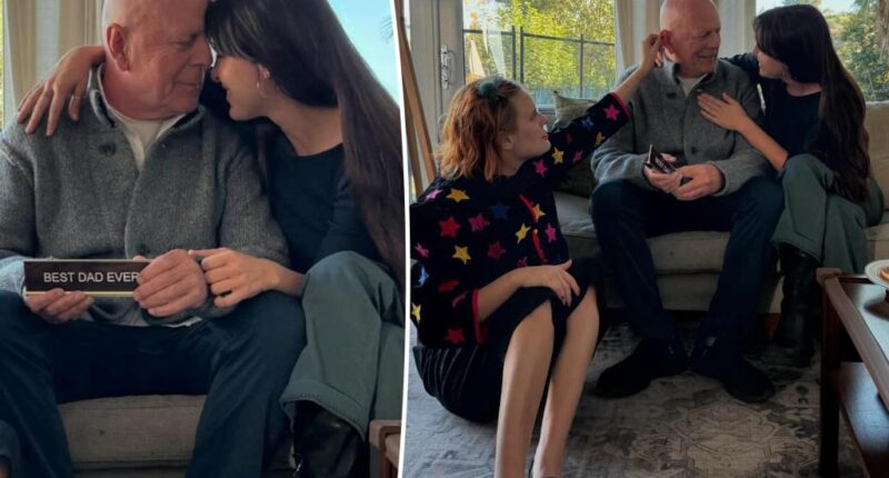 Bruce Willis poses with daughters Tallulah and Scout in rare photo taken during family’s Thanksgiving celebration