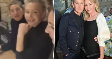 Brunette Ellen DeGeneres spotted at UK pub with Portia de Rossi after fleeing the US