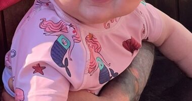 'Smiley and happy' baby girl Mabli Cariad Hall - the youngest of six children - was being placed into her pram by her father Rob when wealthy Bridget Curtis' BMW crashed into her.