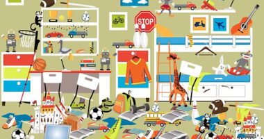 In this lively image, created by self storage software company Storeganise, a radio is concealed amongst an array of objects in a messy room