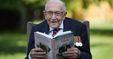 Hannah Ingram-Moore said that her father had wanted them to keep the profits from his three books. Pictured: Captain Sir Tom Moore poses for photographers to promote the launch of his book 'Tomorrow is a Good Day' at his home in Bedfordshire, Britain, 17 September 2020