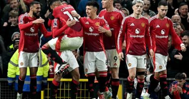 Manchester United players celebrated emphatically after taking the lead against Chelsea