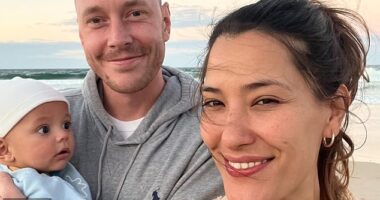 Lachlan Webb (pictured centre with his wife Claire and son Morrison) who is the younger brother of former Channel Nine reporter Hayley Webb, has died