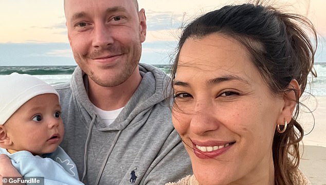 Lachlan Webb (pictured centre with his wife Claire and son Morrison) who is the younger brother of former Channel Nine reporter Hayley Webb, has died