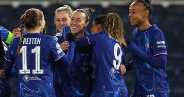 Lucy Bronze celebrates opening the scoring with a superb volley in the first minute