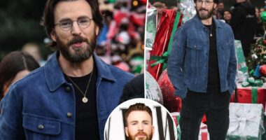 Chris Evans looks nearly unrecognizable with longer hair, bushy beard