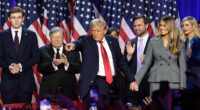 Donald Trump secured a stunning US election victory over his Democrat rival Kamala Harris. He is pictured declaring victory on stage yesterday