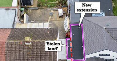 A bitter row has erupted between a Labour councillor and his next door neighbours who have accused him of secretly building an office on their land