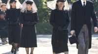 Crown Prince Akishino (right) and Crown Princess Kiko (second right) were in attendance on Tuesday, along with their children Kako, 29, (left) and Hisahito, 18. Second left, Princess Aiko