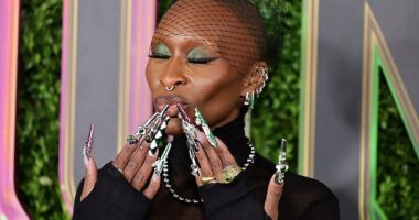 Cynthia Erivo, 37, said she's 'annoyed' by questions about her long nails, after Dax Shepard, 49, inquired if her acrylics get in the way when using the bathroom; Seen November 14 in NYC