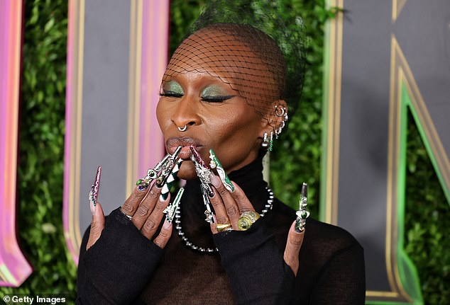 Cynthia Erivo, 37, said she's 'annoyed' by questions about her long nails, after Dax Shepard, 49, inquired if her acrylics get in the way when using the bathroom; Seen November 14 in NYC