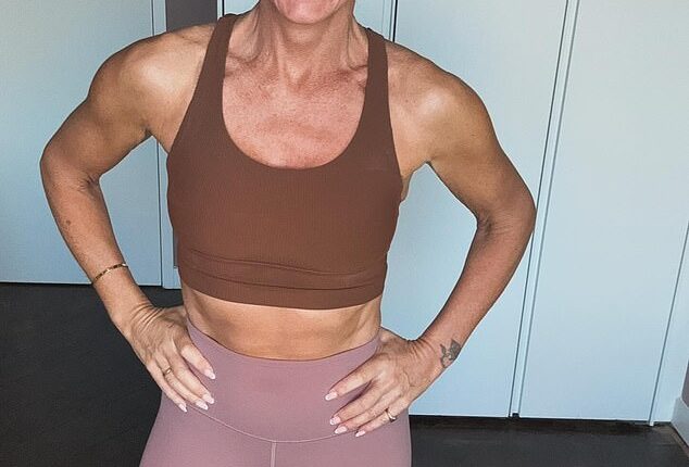 Davina McCall, 57, made a surprise appearance on I'm A Celeb on Saturday, just weeks after her shock brain tumour surgery (pictured earlier this year)