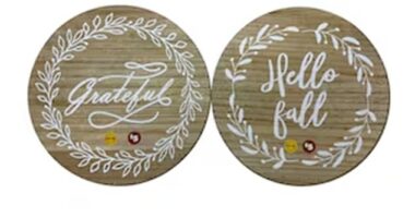 Dollar Tree is selling a $5 fall-themed Lazy Susan with the words 'grateful' and 'hello fall'