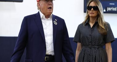 Donald and Melania Trump speak to reporters after casting their ballots in the 2024 election in Palm Beach, Florida on Tuesday, November 5