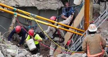 Rescue teams worked for over nine hours on a construction site in Louisville, Kentucky on Thursday after a laborer was buried alive by 10-feet of rubble