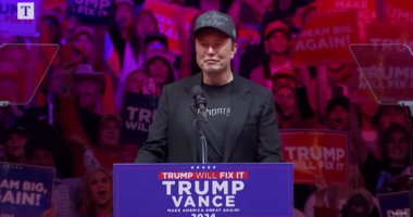Elon Musk speaking at a Trump rally.