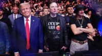 President-elect Donald Trump took Elon Musk to Madison Square Garden on Saturday for a UFC fight. They are seen here with Kid Rock (right)