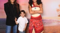 Eva Longoria Bastón (L) and her son Santiago (M) enjoyed a VIP meet and greet with the Disney princess herself at the Hollywood premiere of Moana 2, which was held at El Capitan Theater on Monday