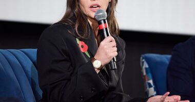 Felicity Jones cut a chic figure on Sunday as she addressed the audience at a screening and Q&A for her new film, The Brutalist at London's at Picturehouse Central