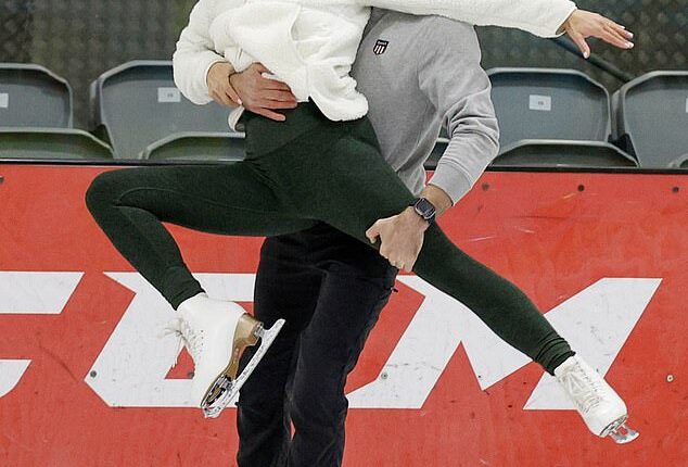 Ferne McCann showed off her impressive ice skating skills while Dan Edgar practises some daring lifts ahead of their stint on Dancing On Ice