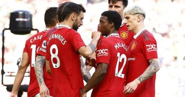 Tyrell Malacia (No 12) has not featured for Manchester United since the final game of 2022-23