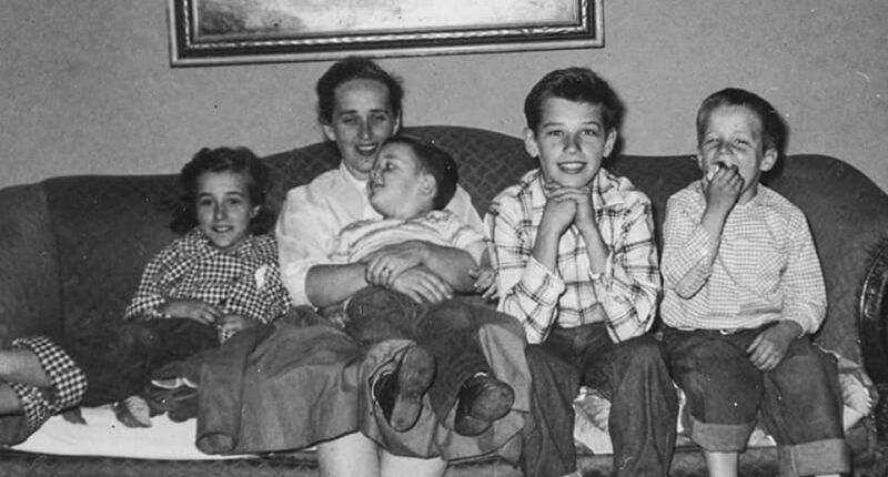 1950s: The eldest of four, Joseph Biden (second from right) - born in 1942 - is pictured with his siblings and mother Catherine Eugenia Finnegan Biden at their family home in Scranton, Pennsylvania in the 1950s