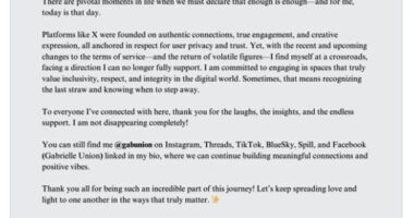 Gabrielle Union has become the latest celebrity to leave Elon Musk's X - formerly Twitter