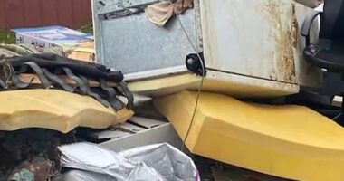Photos appear to show the fridge dumped on the side of a residential street in Dandenong