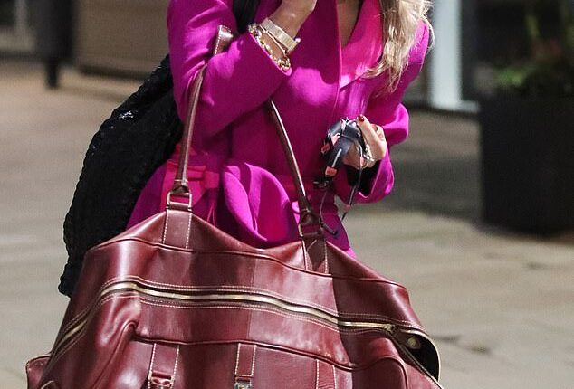 Helen Skelton looked stunning in a fuchsia suit while filming The 1% Club's charity special for Soccer Aid and UNICEF on Thursday