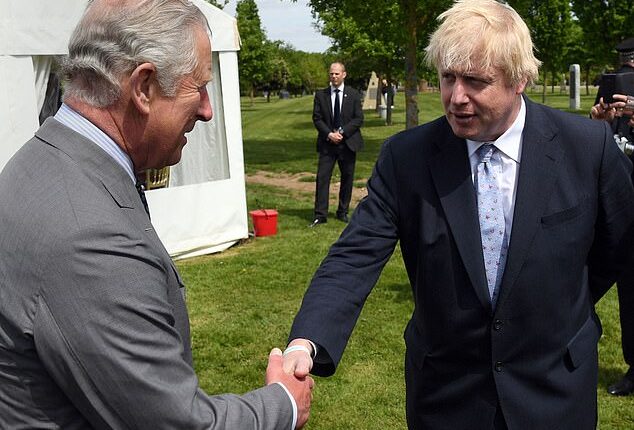 Boris Johnson meeting the King at the National Memorial Arboretum in Airewas, Staffordshire. The former PM told an aide he 'went in quite hard' on Charles, who said he wanted to 'acknowledge the evils' of colonialism