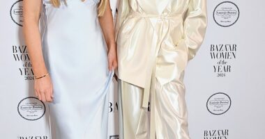 Dressed in a custom gown from her mum's VB label, Harper Beckham attended the Harper's Bazaar Women of the Year event on Tuesday to present the former Spice Girl with an award