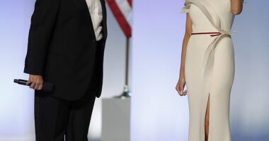 She's set to return to the White House in January - and Melania Trump will no doubt bring a lavish wardrobe filled with clothes that didn't previously fit the mould of First Lady (pictured: Donald and Melania Trump at the Inauguration Freedom Ball in Washington in January, 2017)